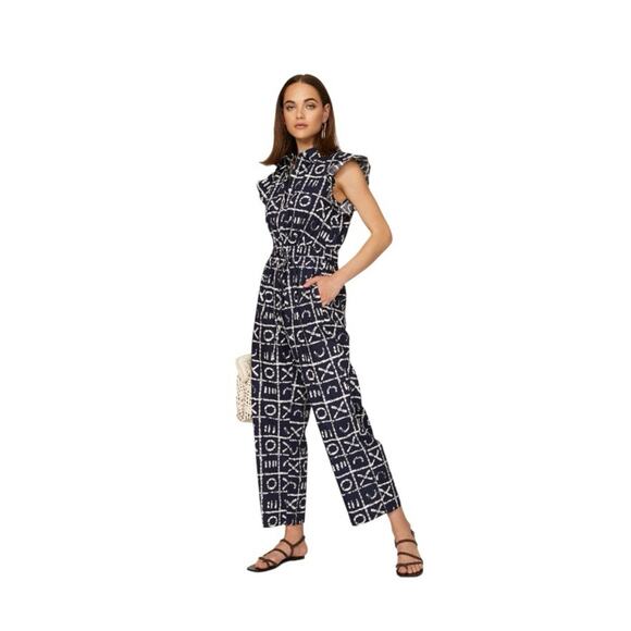 Busayo Collective x Rent the Runway Ruffle Jumpsuit Navy Blue XO Size 6 - Picture 1 of 10